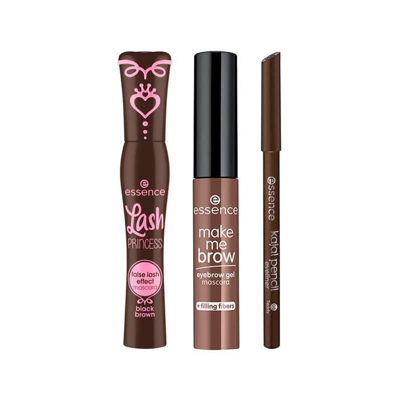 Kit-Essence-Mascara-para-Sobrancelha-Browny-Brows-38-ml---Mascara-para-Cilios-Marrom-12-ml---Lapis-de-Olho-Kajal-08-Marrom-1-g