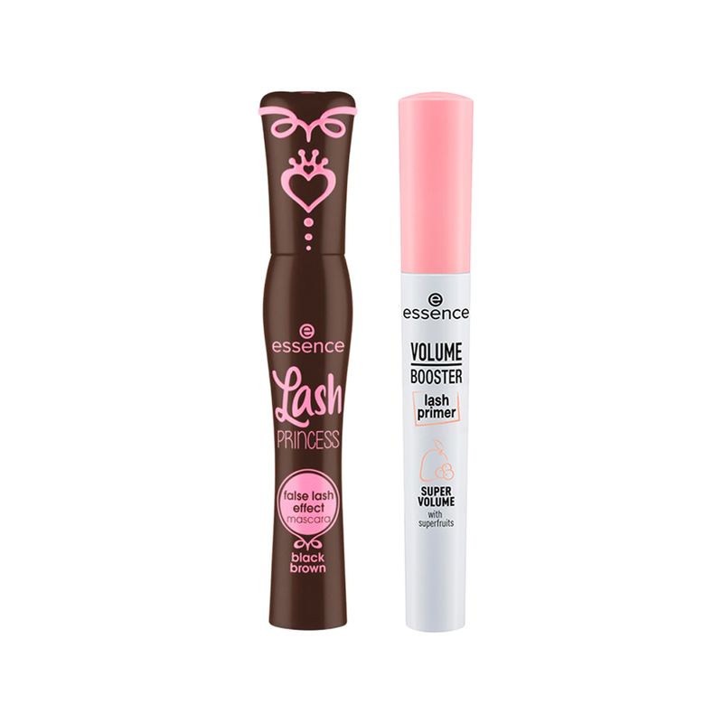 Kit-Essence-Primer-para-Cilios-Alongadora-Volume-Branco-7-ml---Mascara-para-Cilios-Alongadora-Lash-Princess-Marrom-12-ml