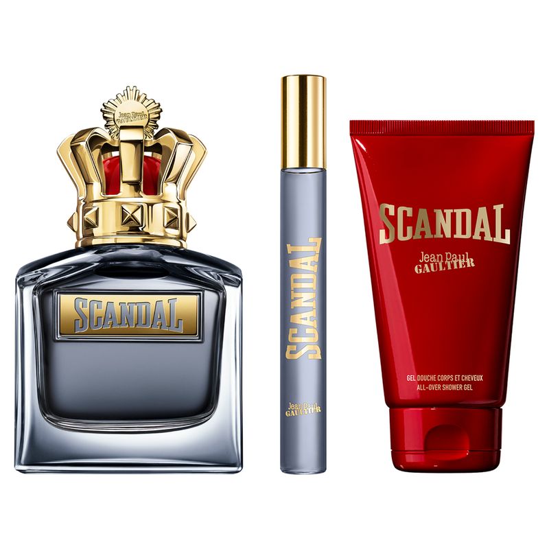 Kit-Coffret-Perfume-Jean-Paul-Gaultier-Scandal-Masculino-Eau-de-Toilette-100-ml---Gel-de-Banho-75-ml---Miniatura-10-ml