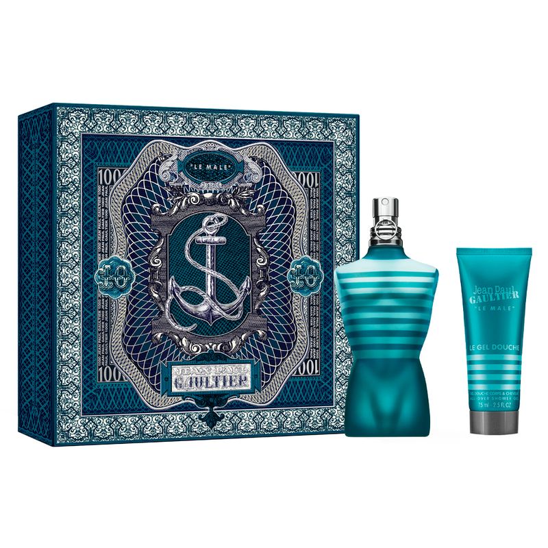 Kit-Coffret-Perfume-Jean-Paul-Gaultier-Le-Male-Masculino-Eau-de-Toilette-125-ml---Gel-de-Banho-75-ml