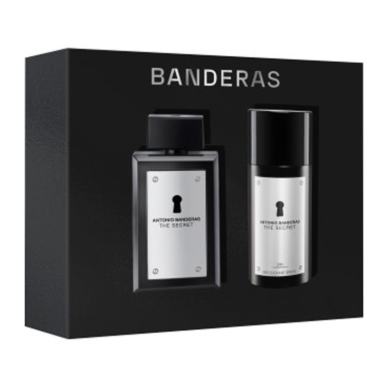Kit-Banderas-Coffret-Perfume-The-Secret-Eau-de-Toilette-100-ml-Masculino---Desodorante-Spray-24h-150-ml