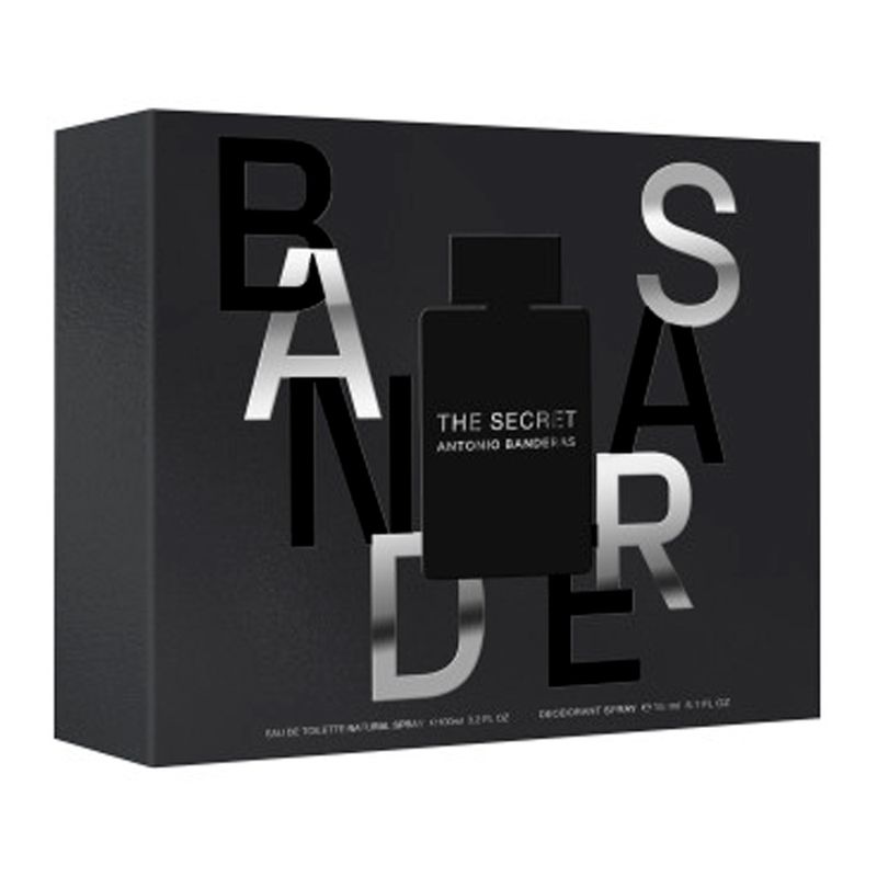 Kit-Banderas-Coffret-Perfume-The-Secret-Eau-de-Toilette-100-ml-Masculino---Desodorante-Spray-24h-150-ml