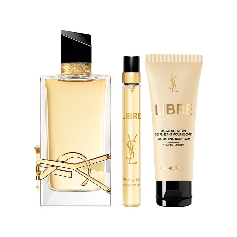 Kit-Coffret-Yves-Saint-Laurent-Perfume-Libre-Eau-de-Parfum-Feminino-90-ml---Hidratante-Corporal--50-ml---Miniatura-10-ml