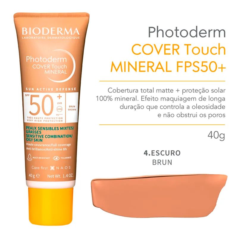Protetor-Solar-Facial-Matte-Bioderma-Photoderm-Cover-Touch-Mineral-FPS-50--Escuro-40-g