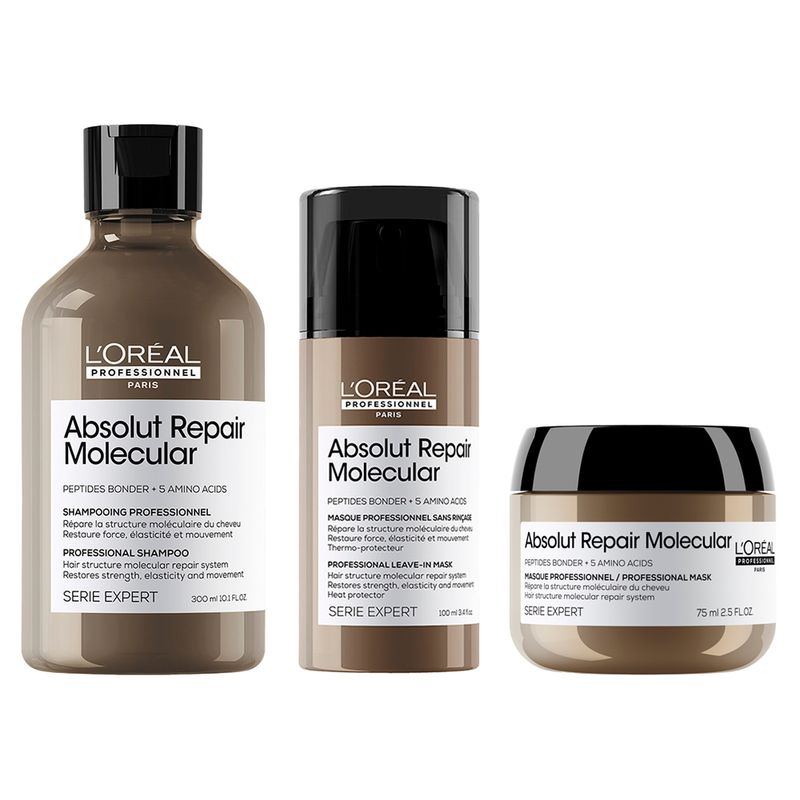Kit-L-Oreal-Professionnel-Absolut-Repair-Molecular-Shampoo-300-ml---Mascara-75-ml---Leave-In-100-ml