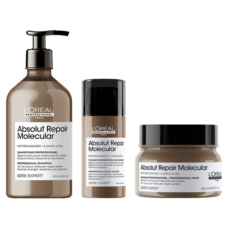 Kit-L-Oreal-Professionnel-Absolut-Repair-Molecular-Shampoo-500-ml---Mascara-250-ml---Leave-In-100-ml
