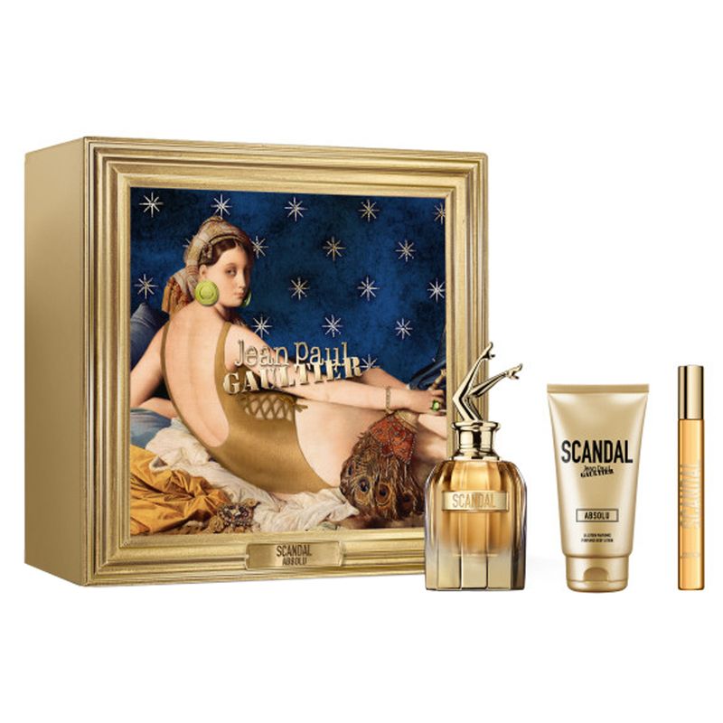 Kit-Jean-Paul-Gaultier-Coffret-Perfume-Scandal-Absolu-Parfum-Concentre-Feminino-80-ml---Creme-Corporal-75-ml---Miniatura-10-ml