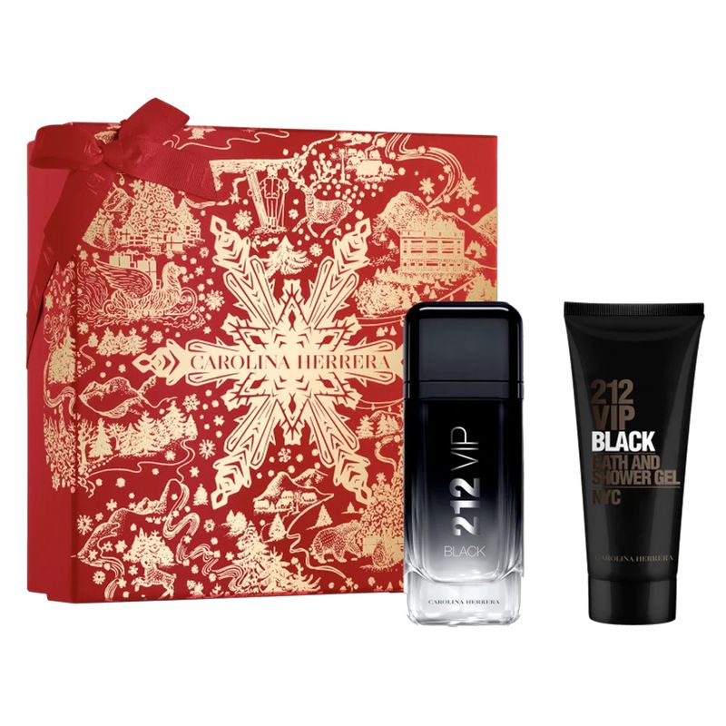 Kit-Carolina-Herrera-Coffret-Perfume-212-Vip-Black-Eau-de-Parfum-Masculino-100-ml---Gel-de-Banho-100-ml