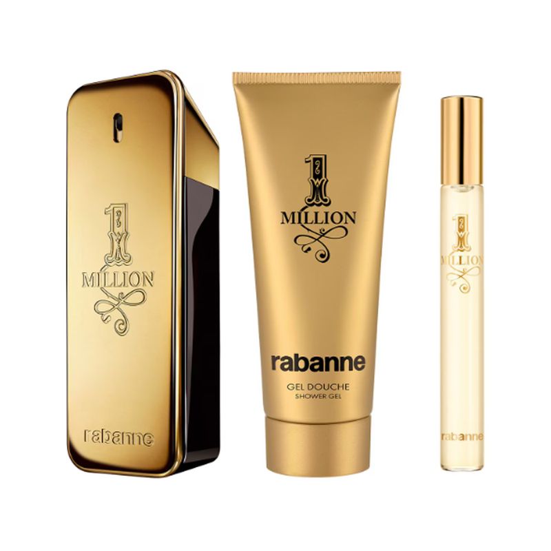 Kit-Rabanne-Coffret-Perfume-1-Million-Eau-de-Toilette-Masculino-100-ml---Gel-de-Banho-100-ml---Miniatura-10-ml