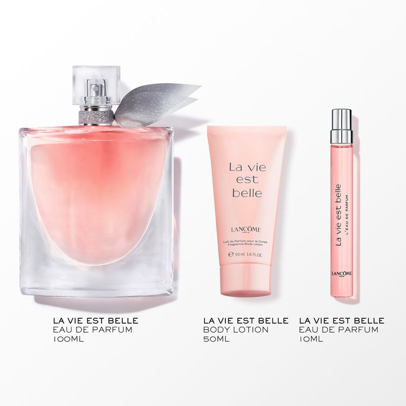 KIT-LANCOME-LA-VIE-EST-BELLE-COFFRET-PERFUME-FEMININO-EDP-100ML---CREME-CORPORAL-50ML---MINIATURA-10ML