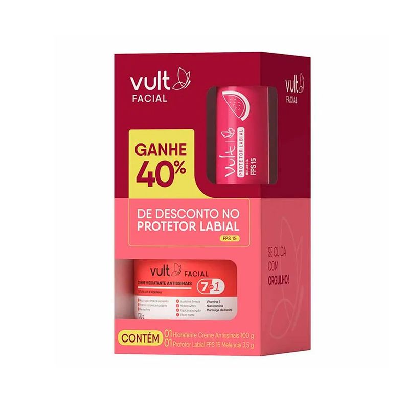Kit-Vult-Facial-Creme-Hidratante-Antissinais-100-g---Protetor-Labial-FPS15-Melancia-35-g