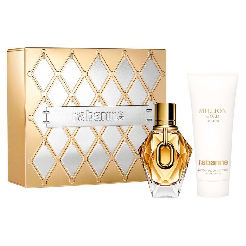 Kit-Coffret-Rabanne-Kit-Million-Gold-For-Her-Feminino-Eau-de-Parfum-Refillable-50-ml---Lotion-pour-le-corps-Creme-corporal-100-ml