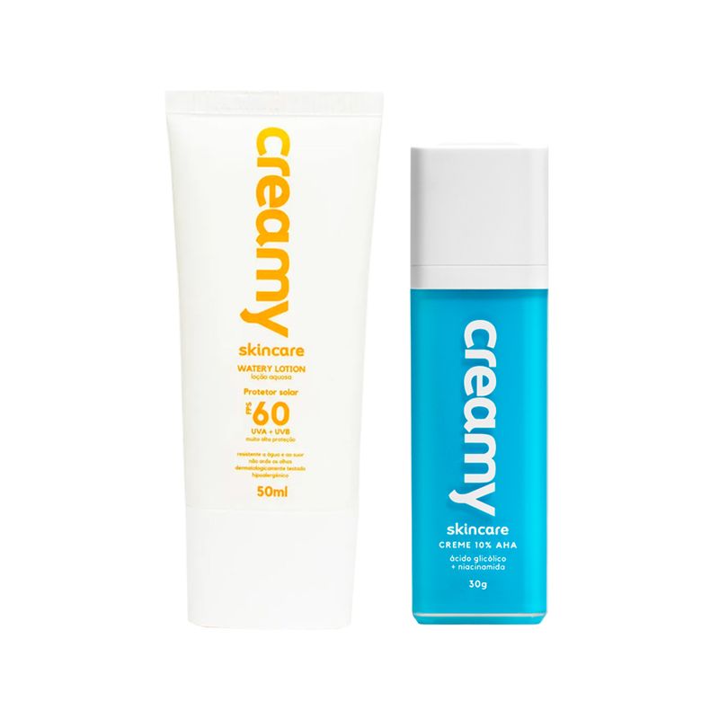 Kit-Facial-Creamy---Watery-Lotion-Protetor-Solar-Fps60-50-ml---Acido-Glicolico-30-g-F1