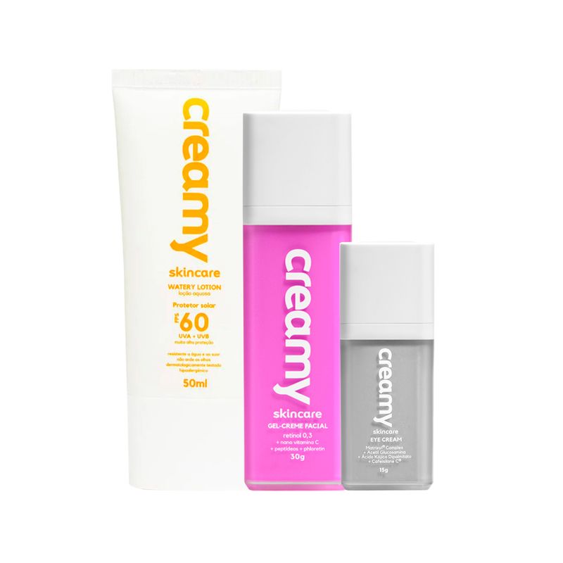 Kit-Facial-Creamy---Eye-Cream-15-g---Gel-Creme-Retinol-30-g---Watery-Lotion-Protetor-Solar-Fps60-50-ml-F1