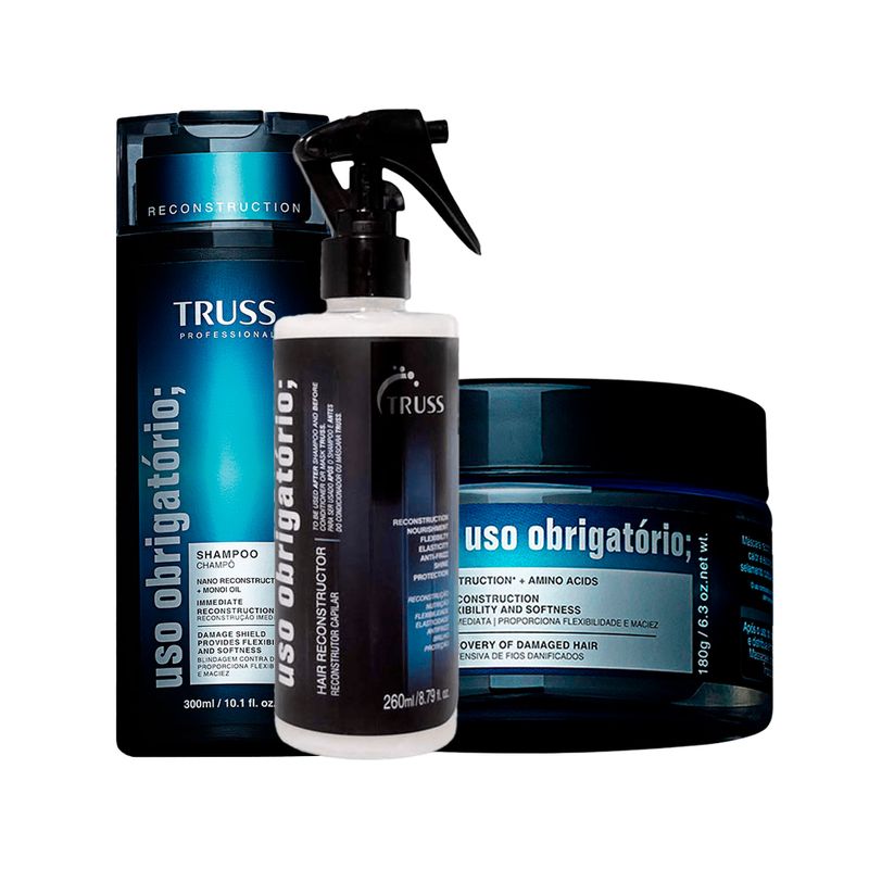 Kit-Truss-Uso-Obrigatorio---Shampoo-300-ml---Mascara-Capilar-180-g---Tratamento-De-Reconstrucao-260-ml-F1