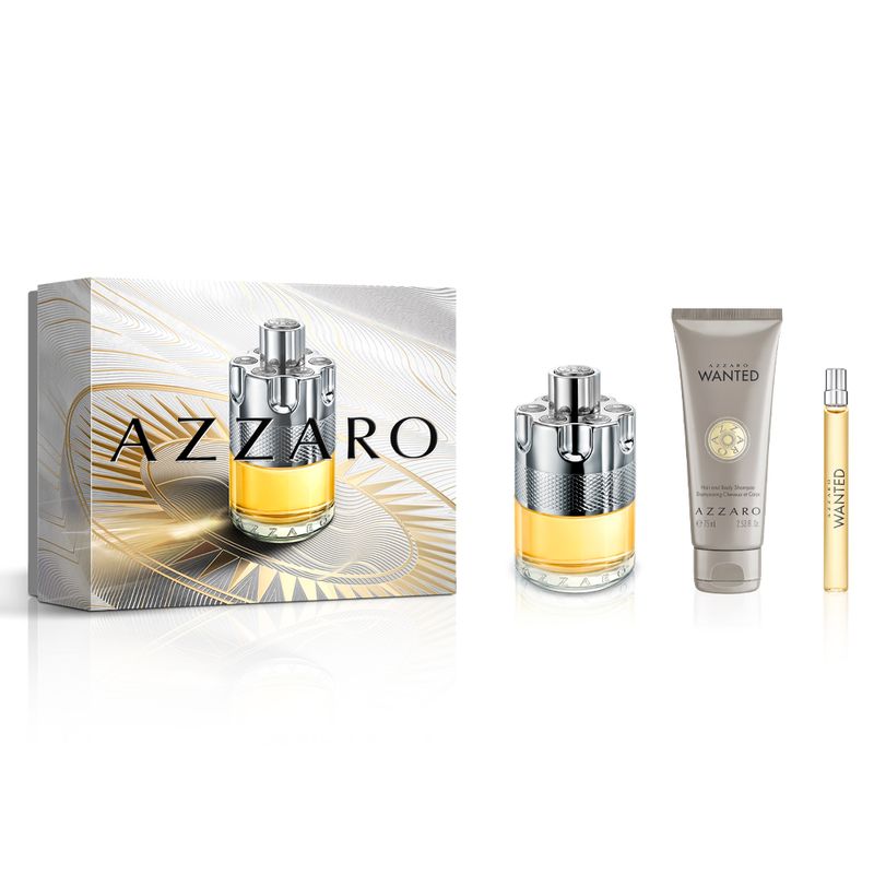 Kit-Coffret-Perfume-Azzaro-Wanted-Masculino-Eau-de-Toilette-100-ml---Gel-de-Banho-75-ml---Miniatura-10-ml