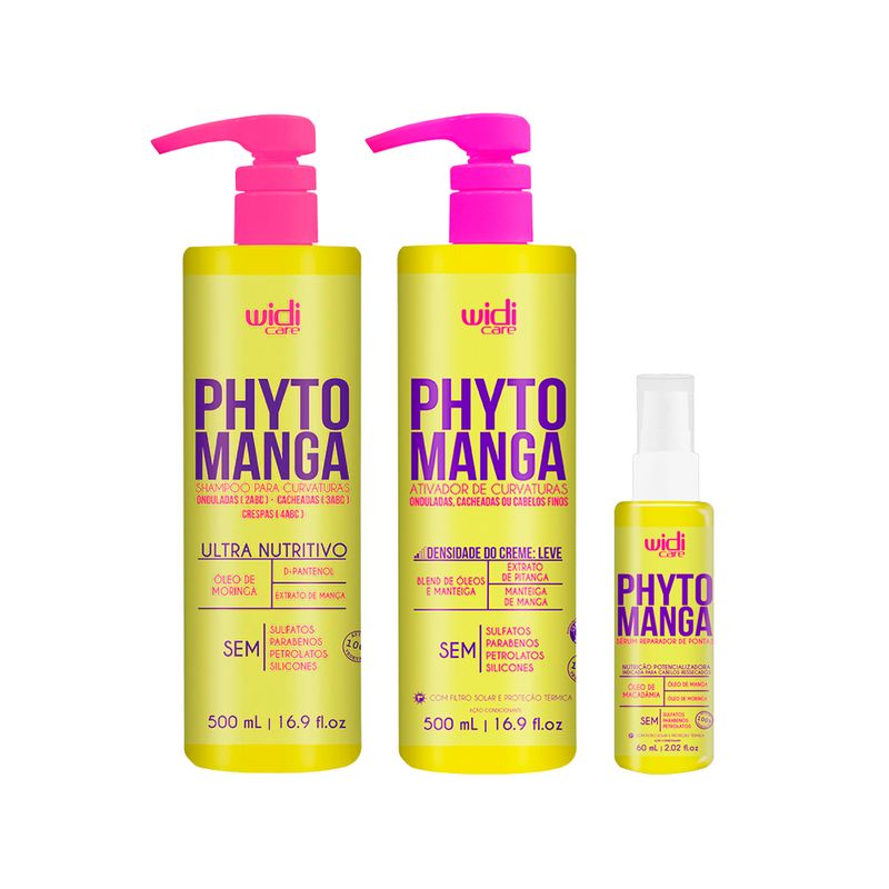WIDI-CARE-PHYTOMANGA-PARA-CURVATURAS-SHAMPOO-500ML-EFEITO-LEVE-CREMES-PARA-PENTEAR-500ML-SERUM-60ML