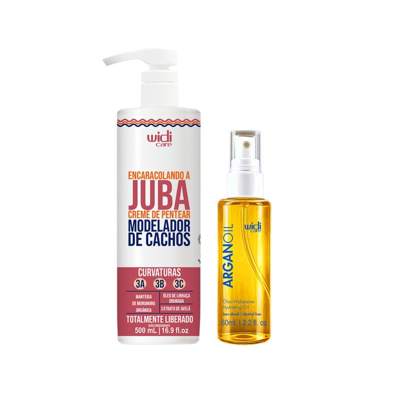 WIDI-CARE-ENCARACOLANDO-A-JUBA-CREME-DE-PENTEAR-500ML-WIDI-CARE-ARGAN-OIL-OLEO-HIDRATANTE-60ML