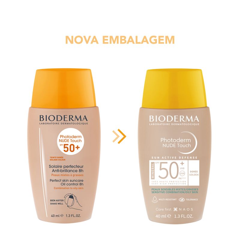 Protetor-Solar-Facial-FPS-50--Bioderma-Photoderm-Nude-Touch-Dourado-40-ml