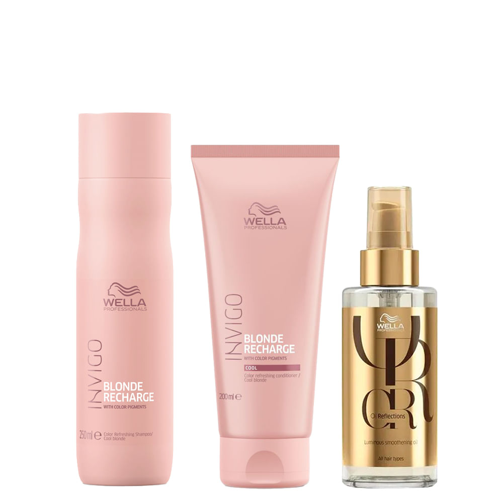 Kit Wella Invigo Cool Blonde Recharge- Shampoo 250 ml + Condicionador 200 ml + Óleo 100 ml Kit Wella Invigo Cool Blonde Recharge- Shampoo 250 ml + Condicionador 200 ml + Óleo 100 ml