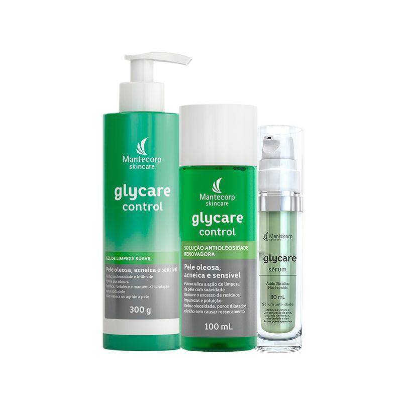 Kit-Mantecorp-Glycare-Control-Gel-de-Limpeza-Facial-300g---Solucao-Facial-Antioleosidade-100ml---Serum-30ml-F1