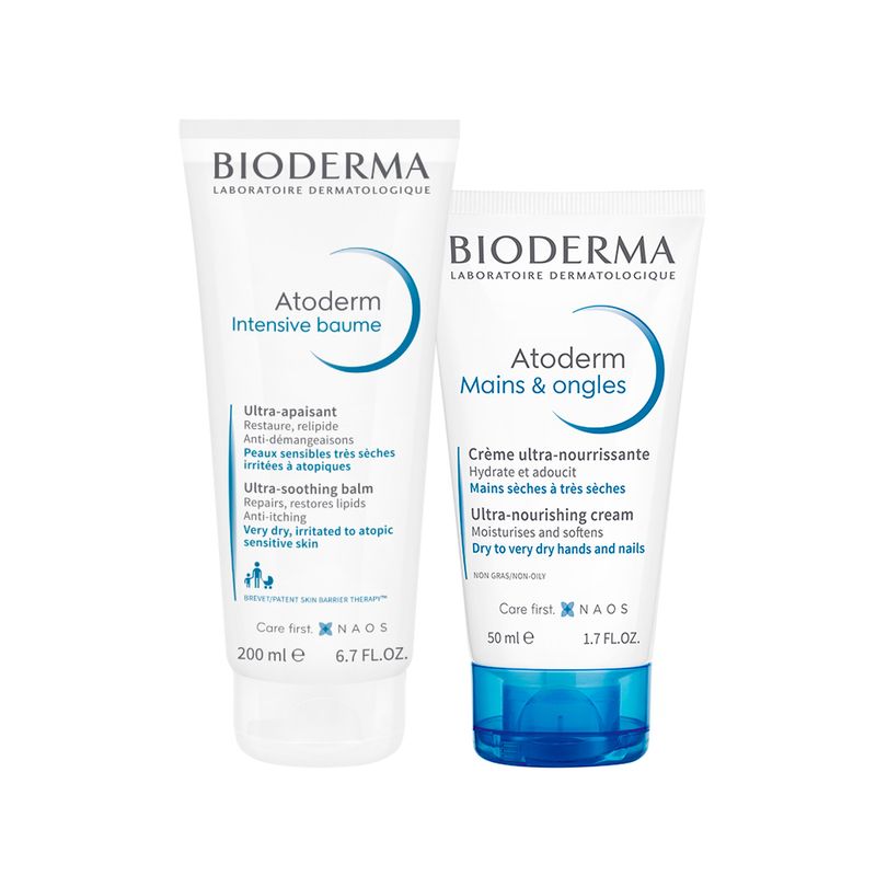 Kit-Bioderma-Atoderm-Intensive-Baume-200ml---Creme-para-Maos---Unhas-50ml-F1