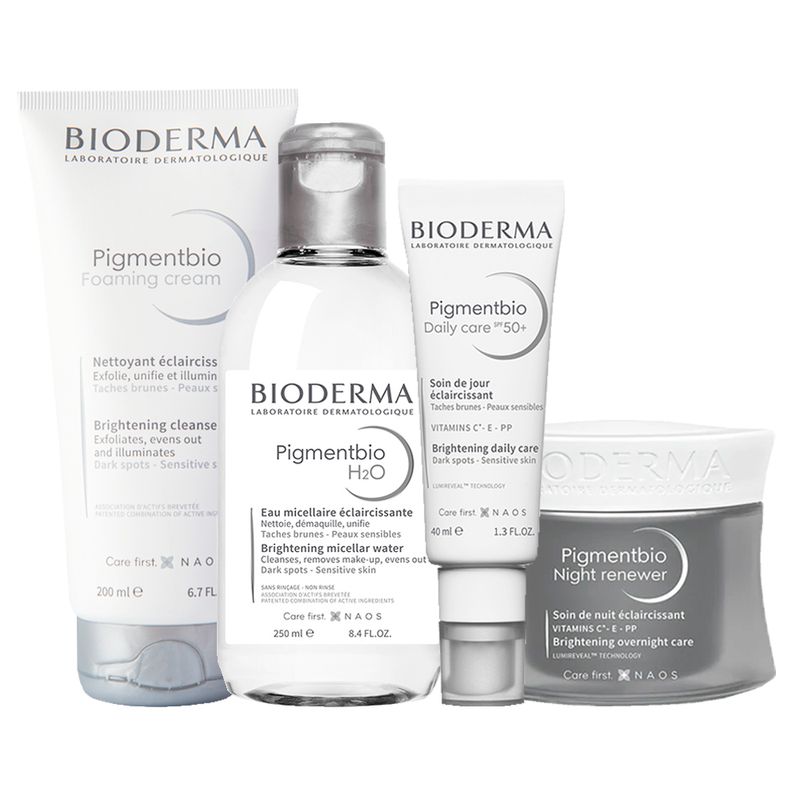 Kit-Bioderma-Pigmentbio-Foaming-Sabonete-Facial-e-Corporal-200ml---Agua-Micelar-250ml-Gel-Creme-Facial-Daily-Care-FPS-50-40ml-Creme-Night-Renewer-50ml-F1