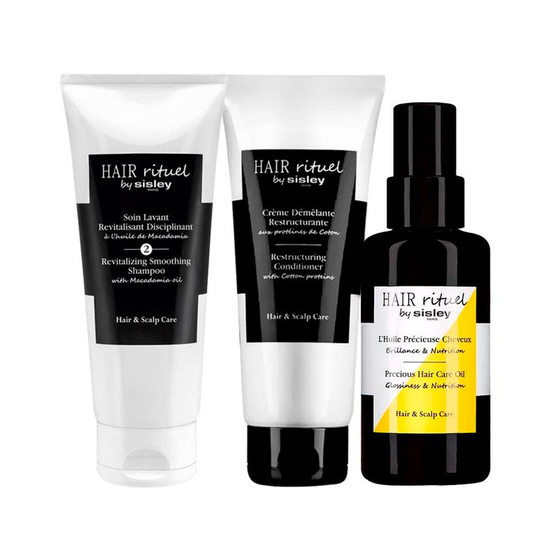 Kit-Sisley-Hair-Rituel-Revitalizing-Smoothing-Shampoo-200ml---Condicionador-Hair-Rituel-Restructuring-200ml---Oleo-Precious-Hair-Care-100ml-F1