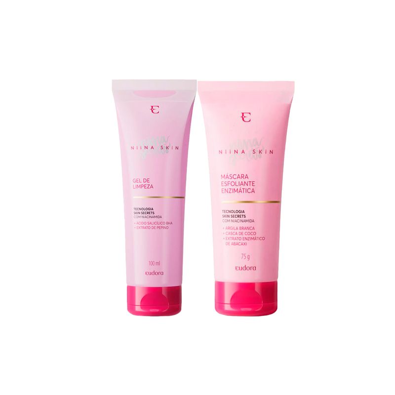 Kit-Eudora-Niina-Secrets-Skin-Gel-Limpeza-Facial-100ml---Mascara-Facial-Esfoliante-Facial-75g-F1