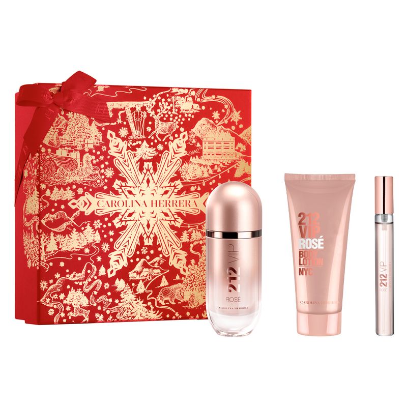 Kit-Perfume-Carolina-Herrera-212-Vip-Rose-Eau-de-Parfum-Feminino-80-ml---Creme-Corporal-100-ml---Miniatura-10-ml-F1