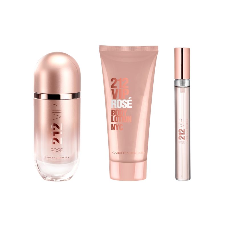 Kit-Perfume-Carolina-Herrera-212-Vip-Rose-Eau-de-Parfum-Feminino-80-ml---Creme-Corporal-100-ml---Miniatura-10-ml-F2