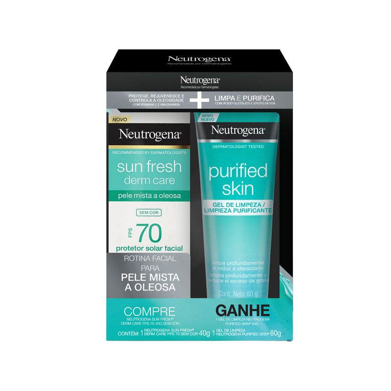 Promopack-NEUTROGENA-SUN-FRESH®-Derm-Care-FPS-70-SEM-COR---Gel-de-Limpeza-NEUTROGENA-PURIFIED-SKIN®-80g
