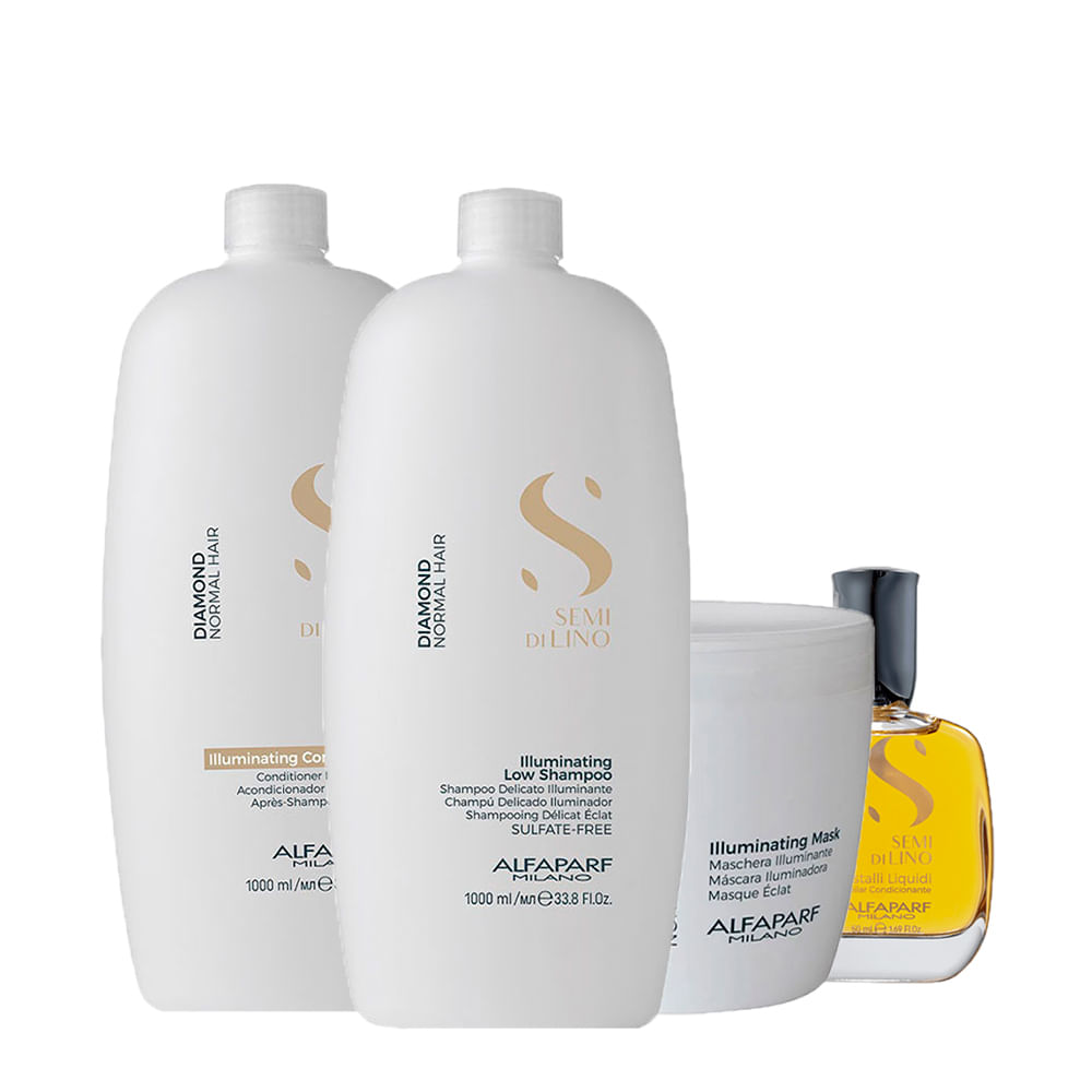 Kit Alfaparf Milano Professional Semi Di Lino Diamond - Shampoo 1000ml + Condicionador 1000ml + Máscara 500ml + Óleo 50ml