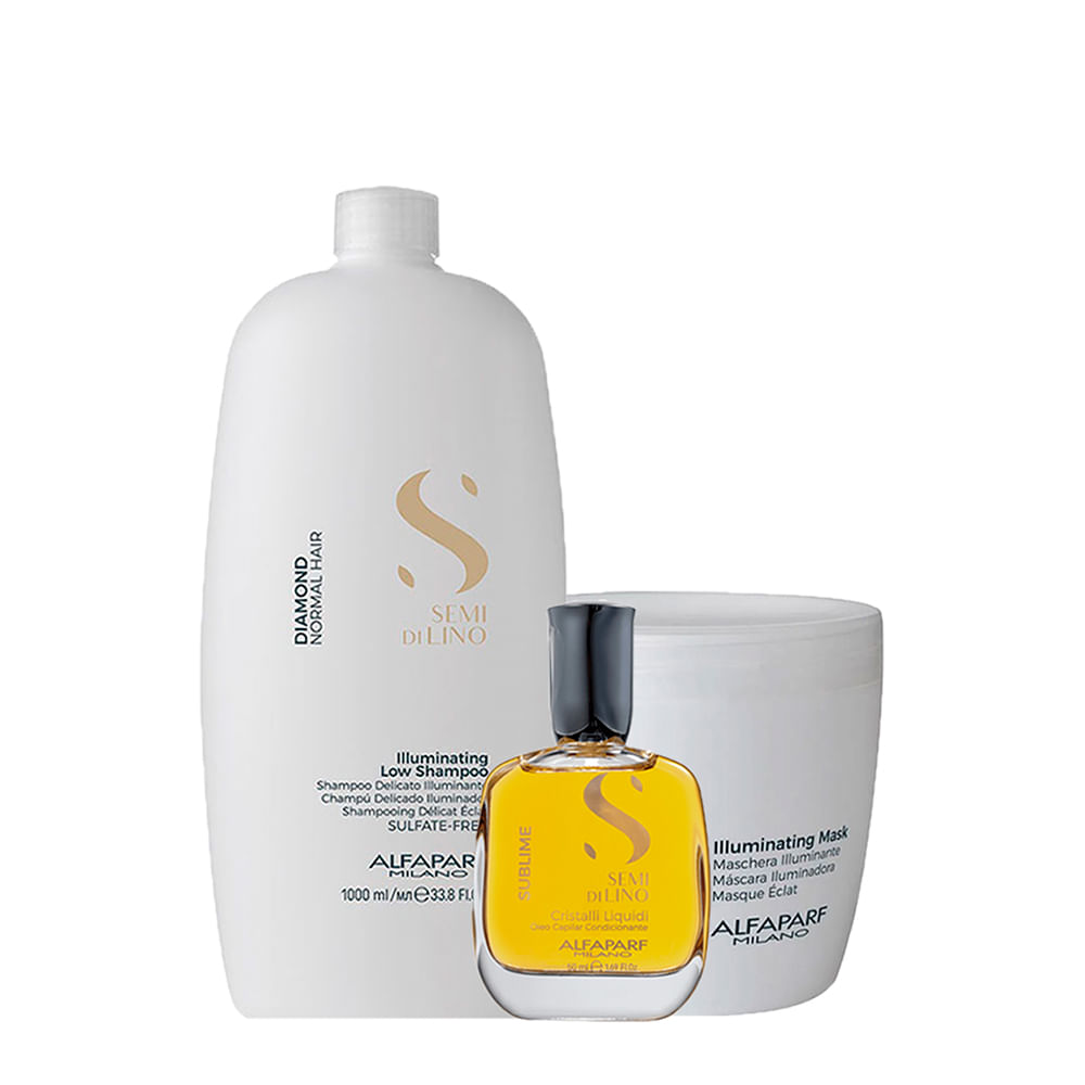 Kit Alfaparf Milano Professional Semi Di Lino Diamond - Shampoo 1000ml + Máscara 500ml + Óleo 50ml