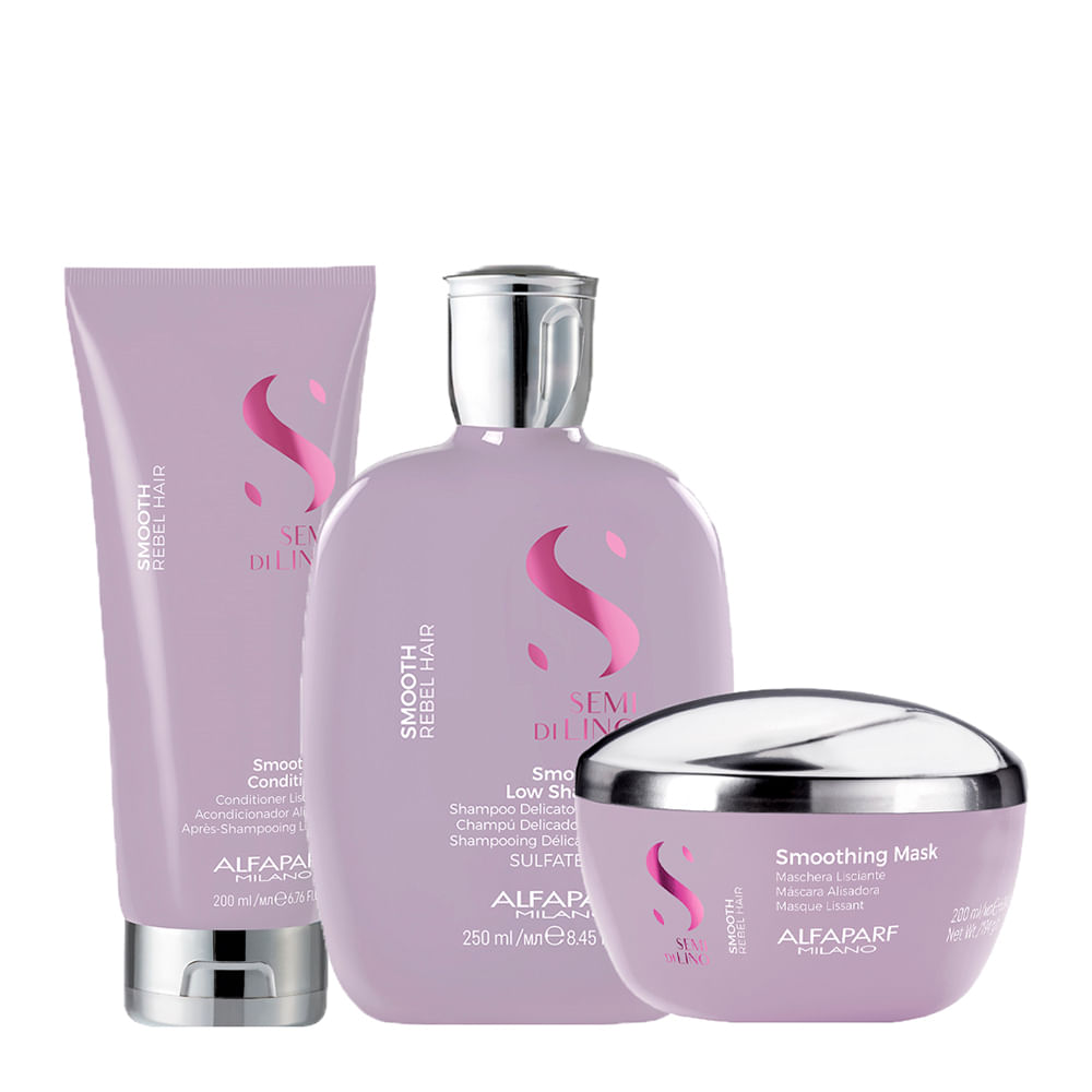 Kit Alfaparf Milano Professional Semi Di Lino Smooth Smoothing - Shampoo 250ml + Condicionador 200ml + Máscara 200ml