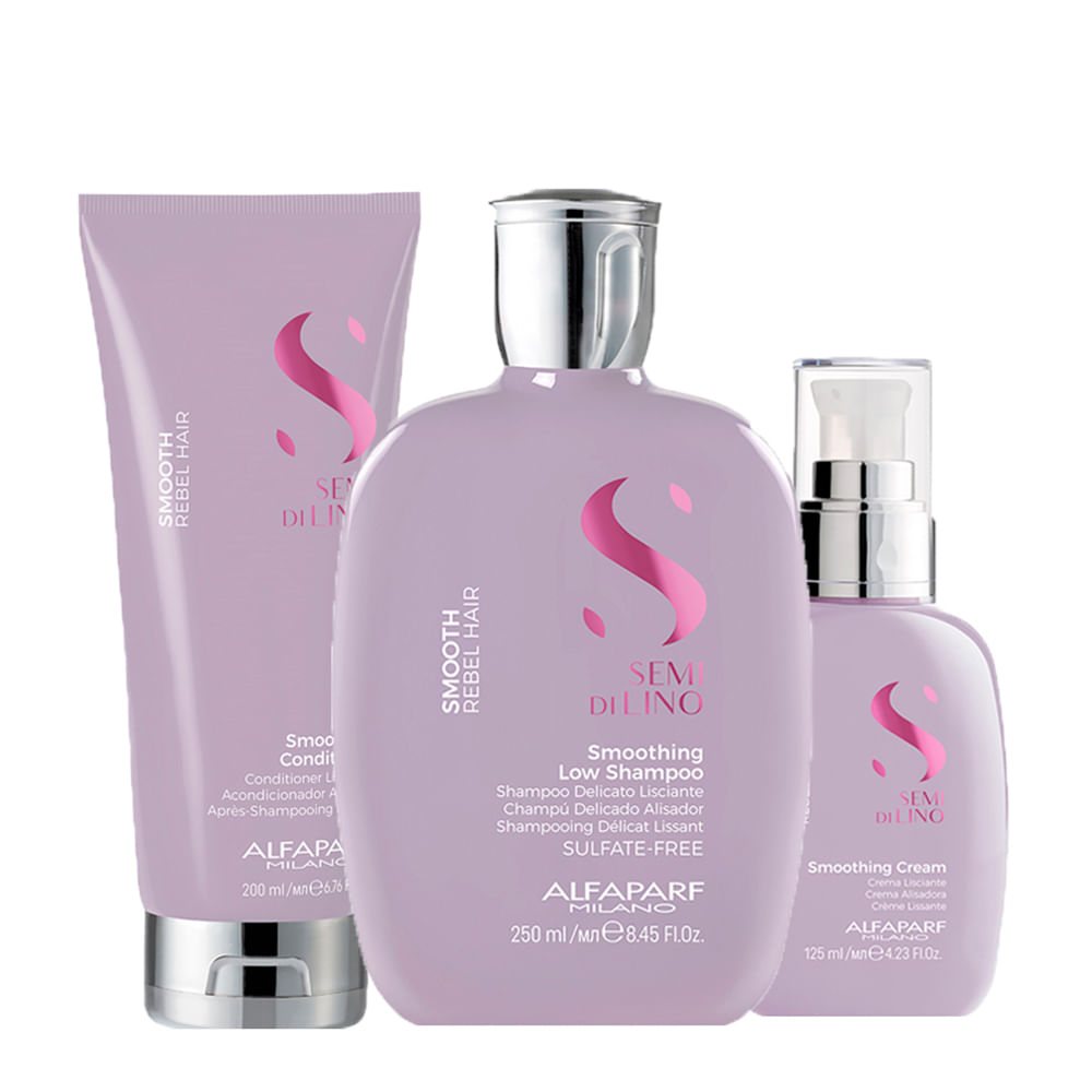 Kit Alfaparf Milano Professional Semi Di Lino Smooth Smoothing - Shampoo 250ml + Condicionador 200ml + Creme 125ml