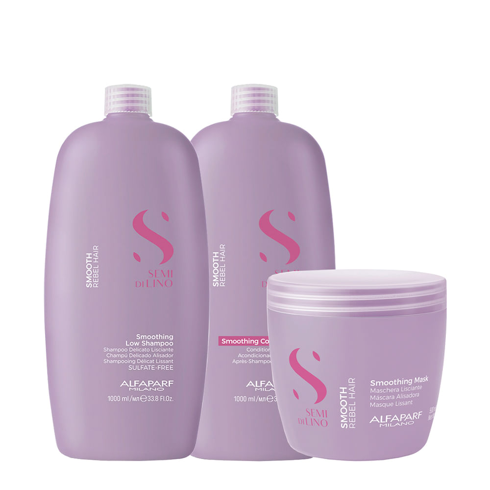 Kit Alfaparf Milano Professional Semi Di Lino Smooth Smoothing - Shampoo 1000ml + Condicionador 1000ml + Máscara 500ml