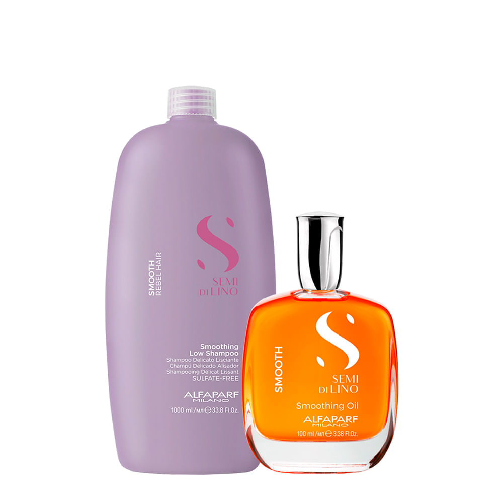 Kit Alfaparf Milano Professional Semi Di Lino Smooth Smoothing - Shampoo 1000ml + Óleo 100ml