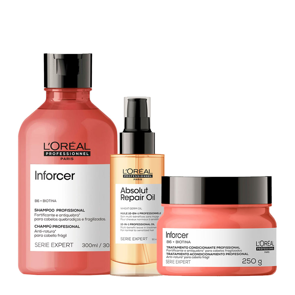 Kit LOréal Professionnel Serie Expert Inforcer- Shampoo 300ml + Máscara 250g + Óleo 90ml