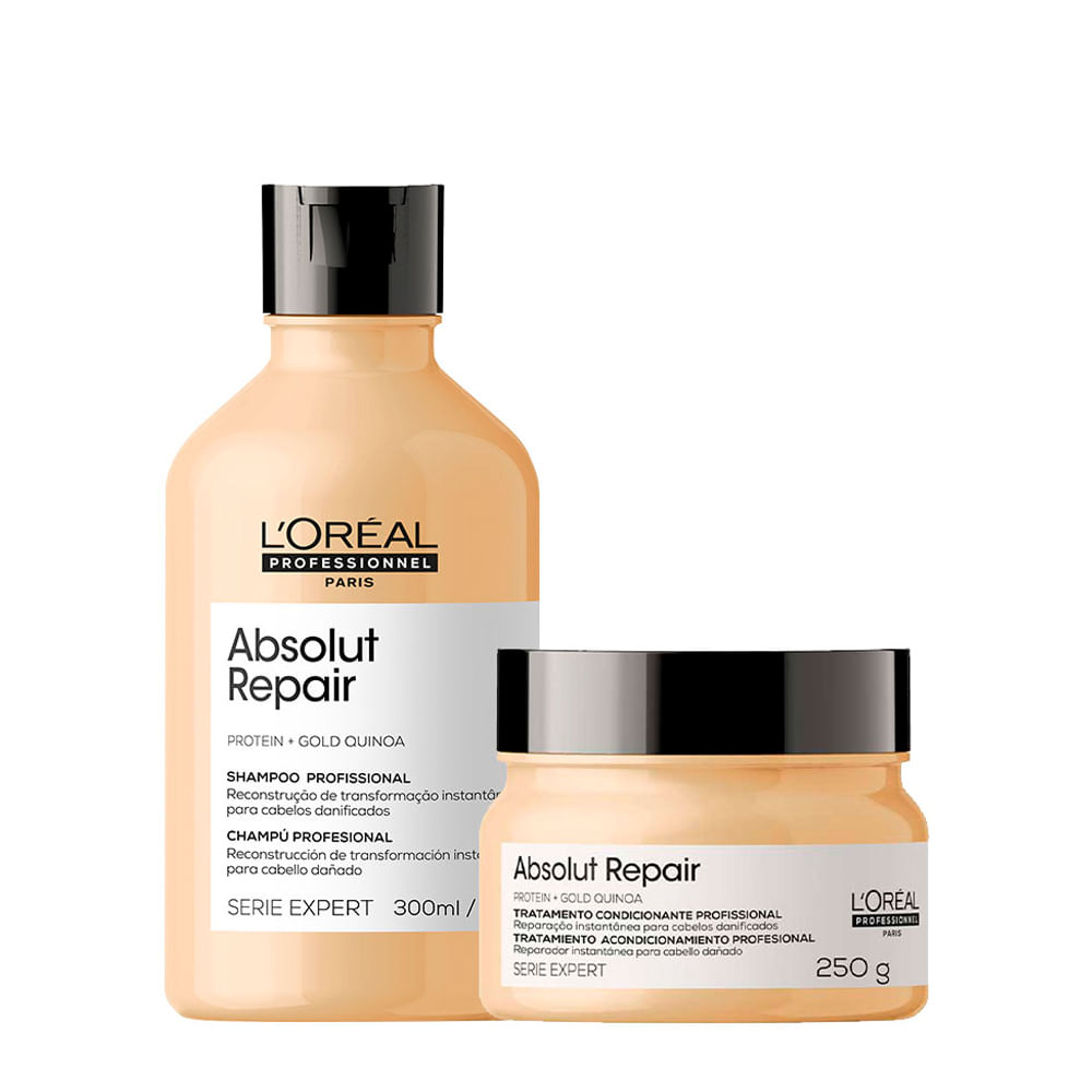 Kit LOréal Professionnel Serie Expert Absolut Repair Gold Quinoa - Shampoo 300ml + Máscara Reparação 250g