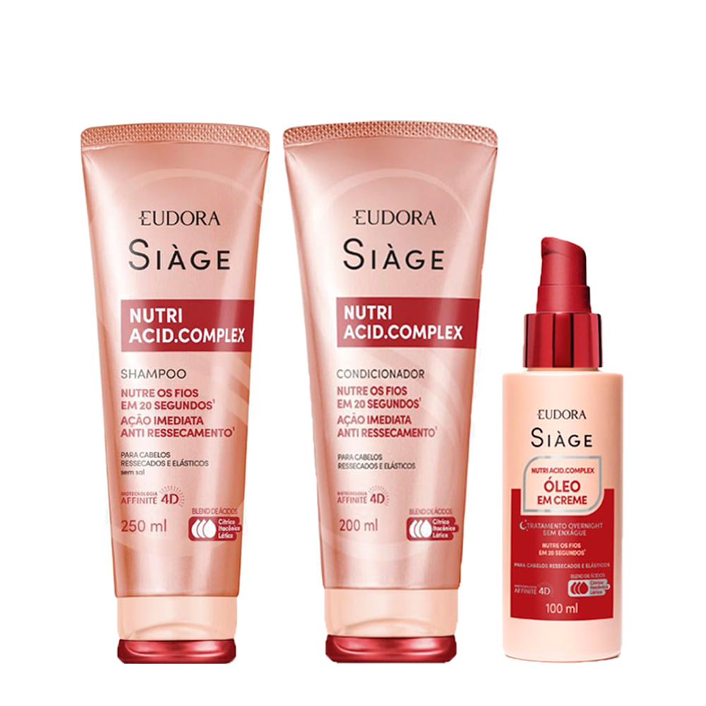 Kit Eudora Siàge Nutri Acid Shampoo 250ml + Condicionador 200ml + Óleo em Creme 100ml
